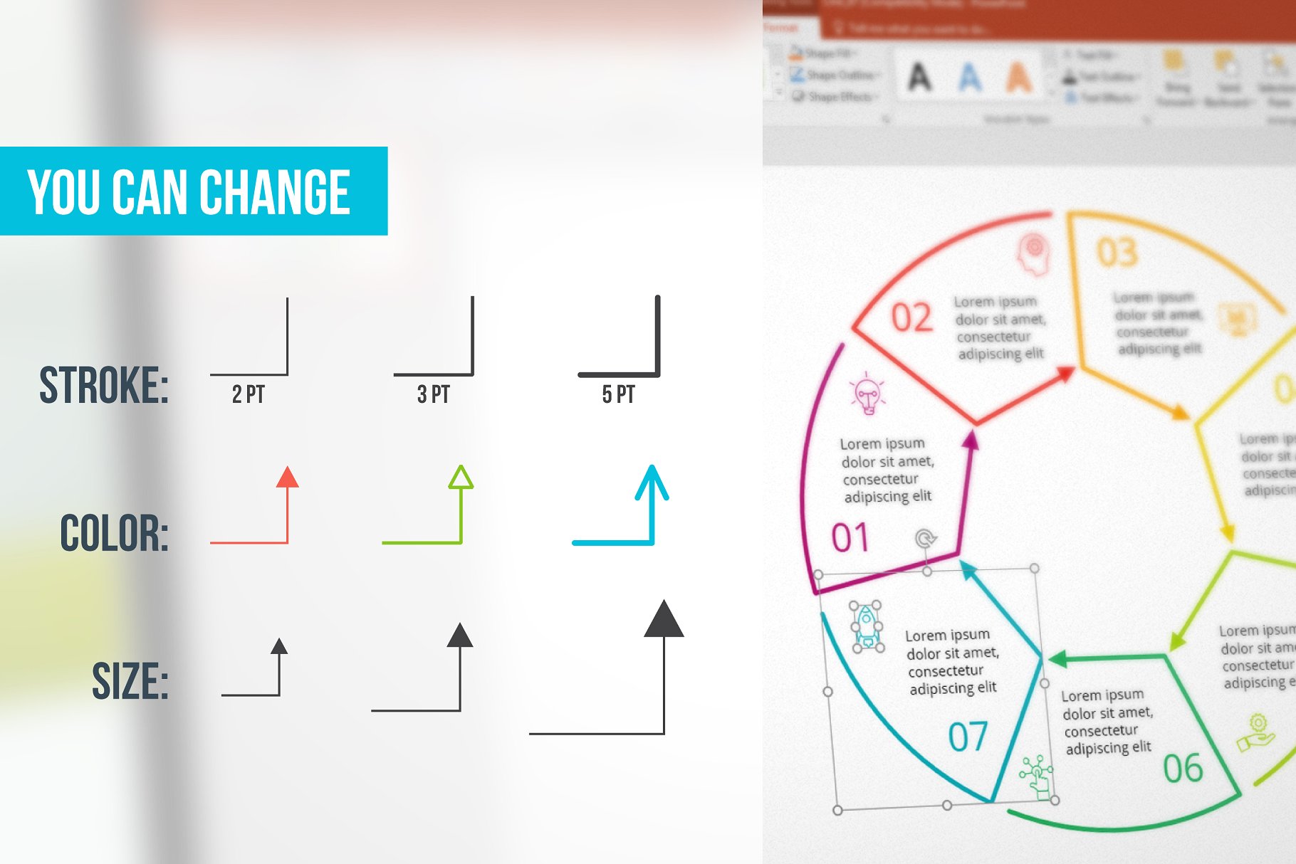 细线平面信息图表设计ppt模板 Line flat elements for infographic_3