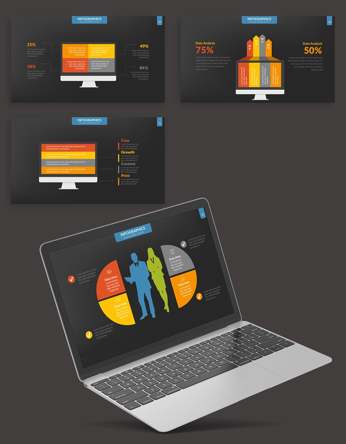 深色酷炫PPT图表素材图形套装下载[PPTX]