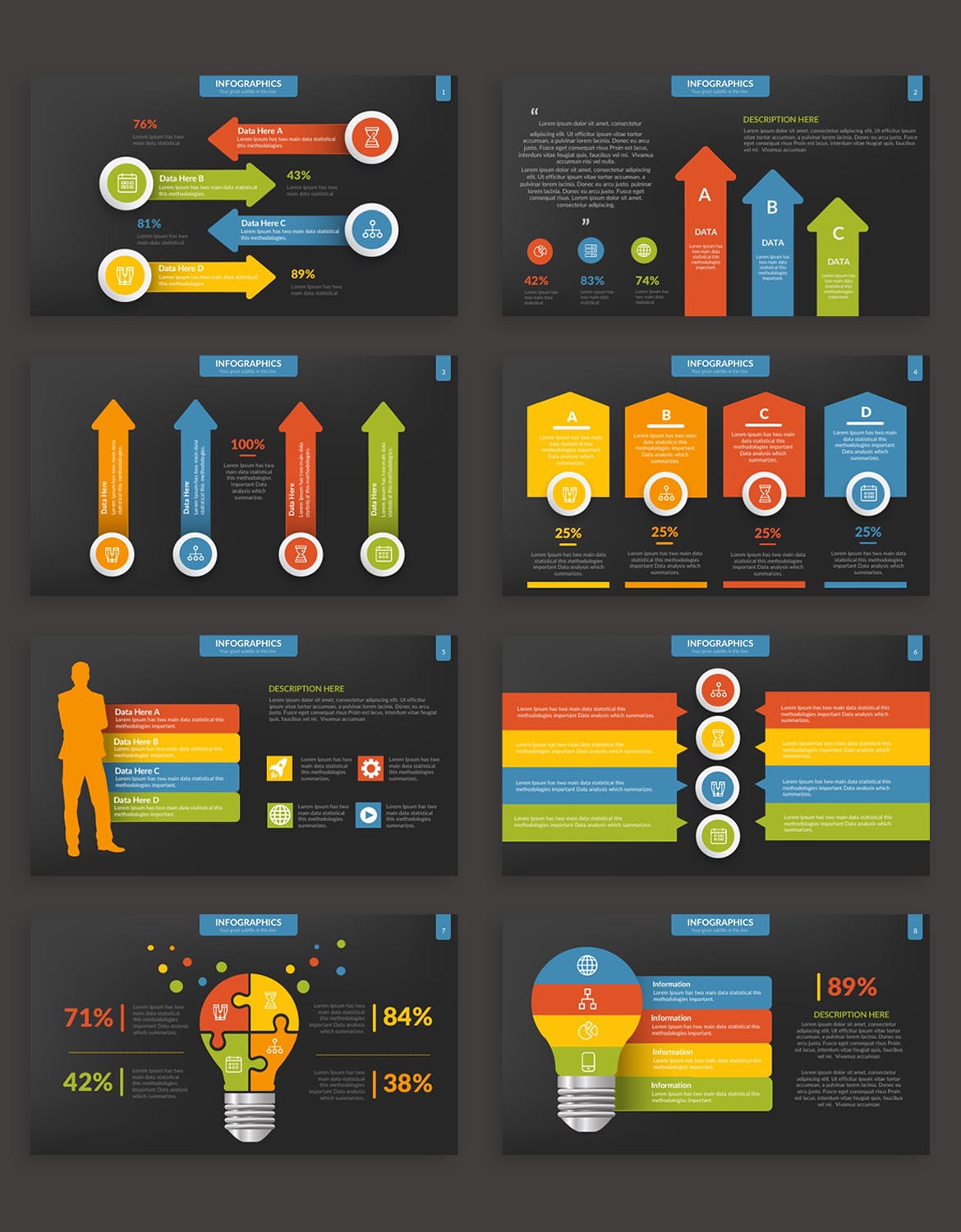 深色酷炫PPT图表素材图形套装下载[PPTX]