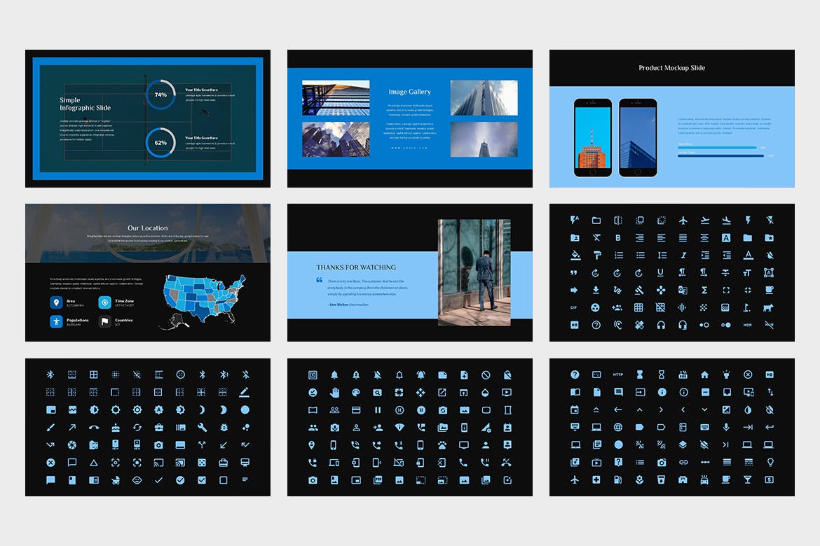 时尚高端简约蓝海蓝色商业商务powerpoint幻灯片模板下载（pptx）