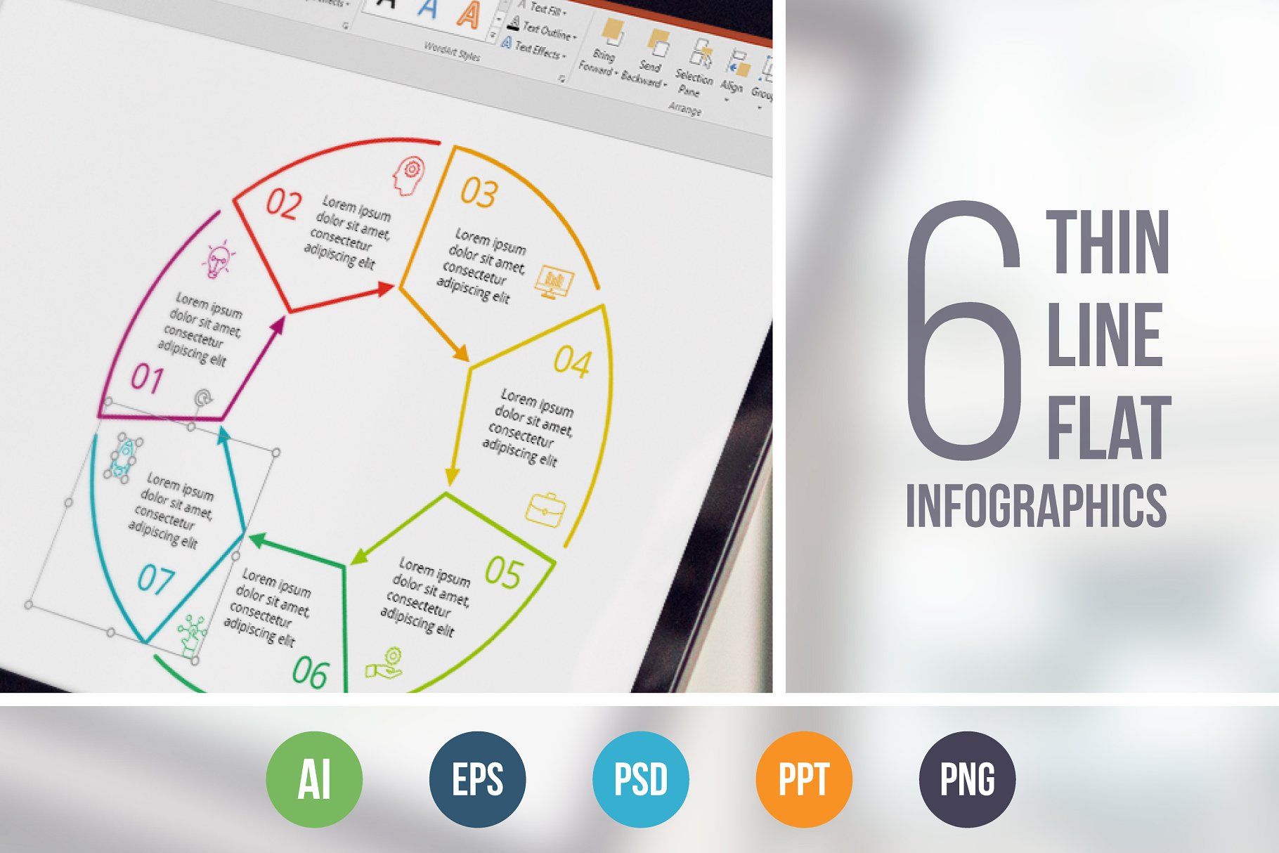 细线平面信息图表设计ppt模板 Line flat elements for infographic_3