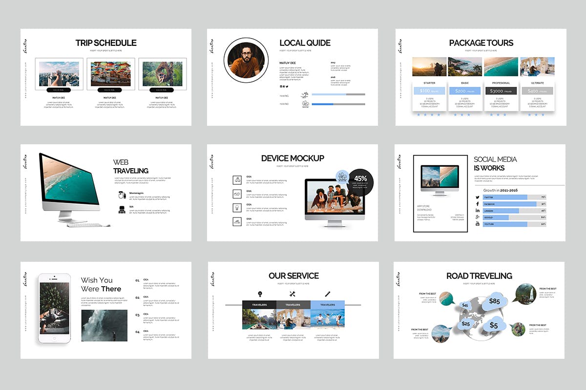 时尚排版的度假PPT模板下载 [PPTX]