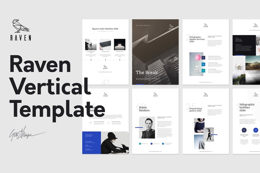 高端Raven垂直主题ppt模板 Raven Vertical Keynote Template