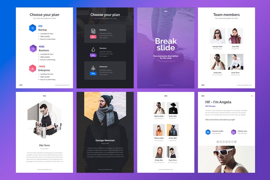 精美的彩色ppt素材 A4 | IRIS Keynote Template