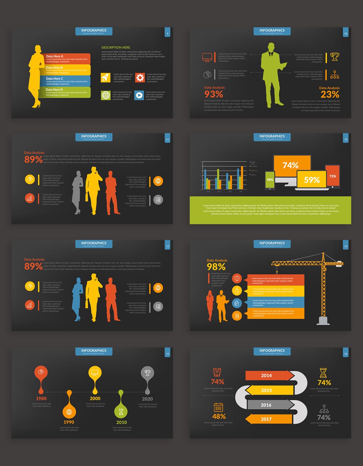 深色酷炫PPT图表素材图形套装下载[PPTX]