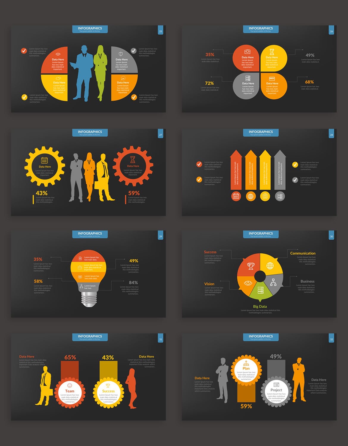 深色酷炫PPT图表素材图形套装下载[PPTX]