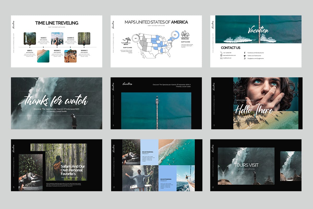 时尚排版的度假PPT模板下载 [PPTX]