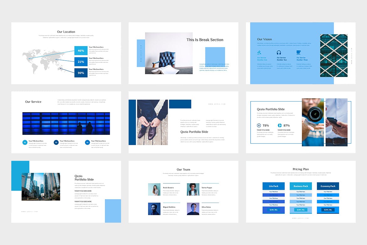 时尚高端简约蓝海蓝色商业商务powerpoint幻灯片模板下载（pptx）