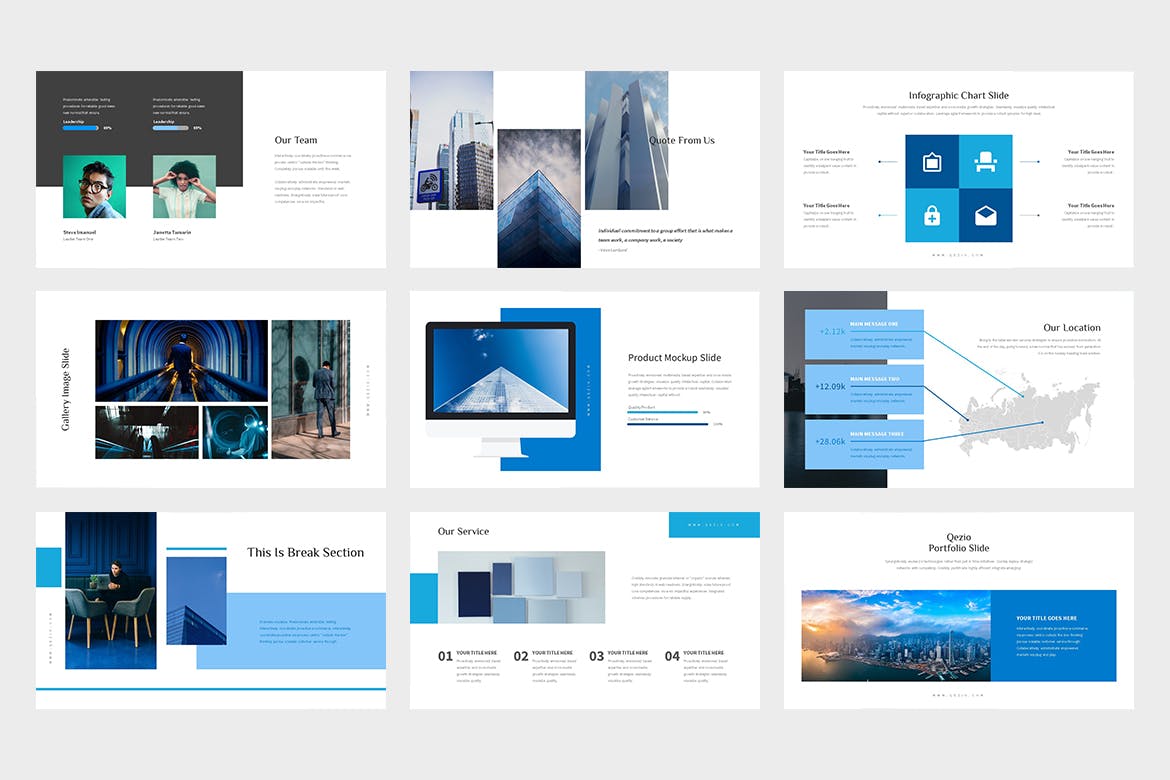 时尚高端简约蓝海蓝色商业商务powerpoint幻灯片模板下载（pptx）