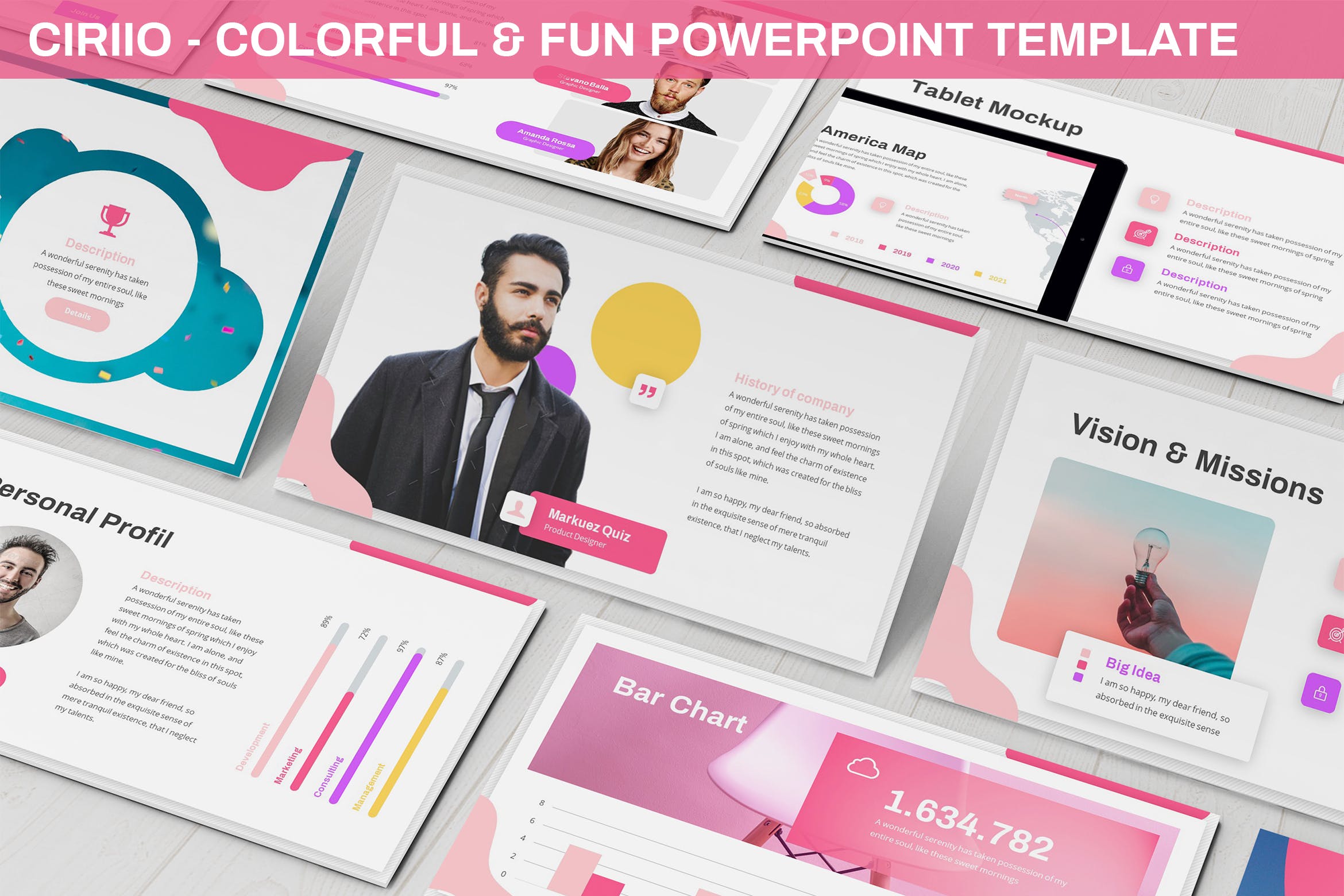 多彩粉色精美ppt模板下载[PPTX]