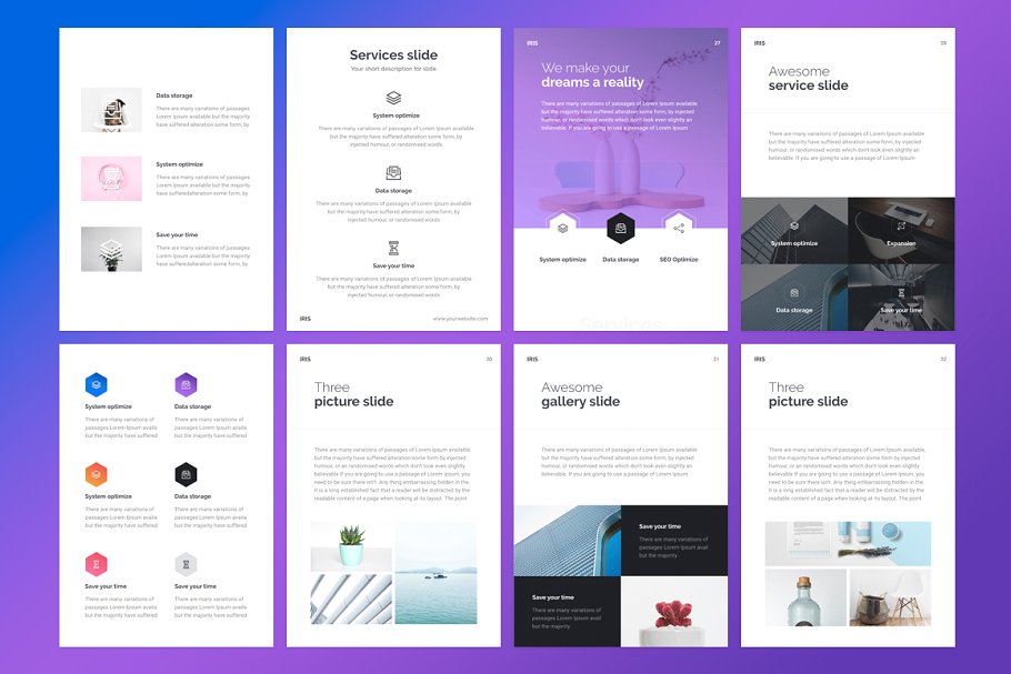 精美的彩色ppt素材 A4 | IRIS Keynote Template