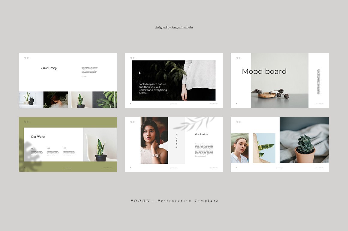 文艺绿植ppt素材 POHON PowerPoint Template