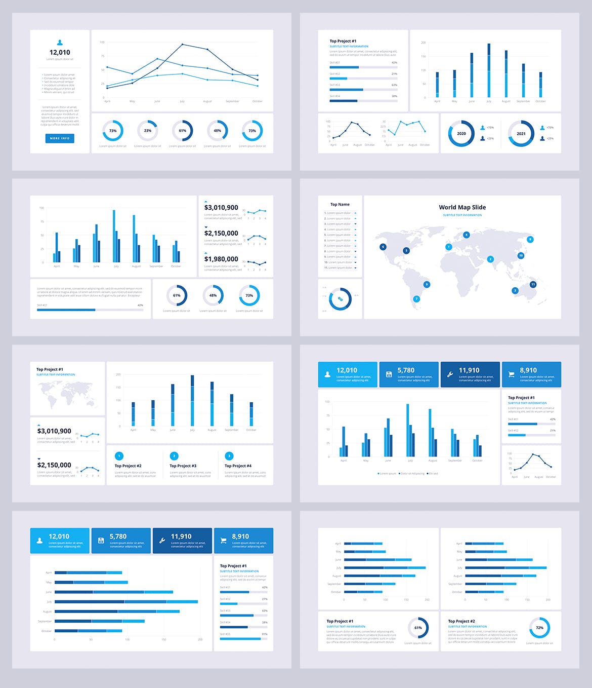 高品质的后台仪表盘大数据dashboard图表图标powerpoint幻灯片演示模板（pptx）