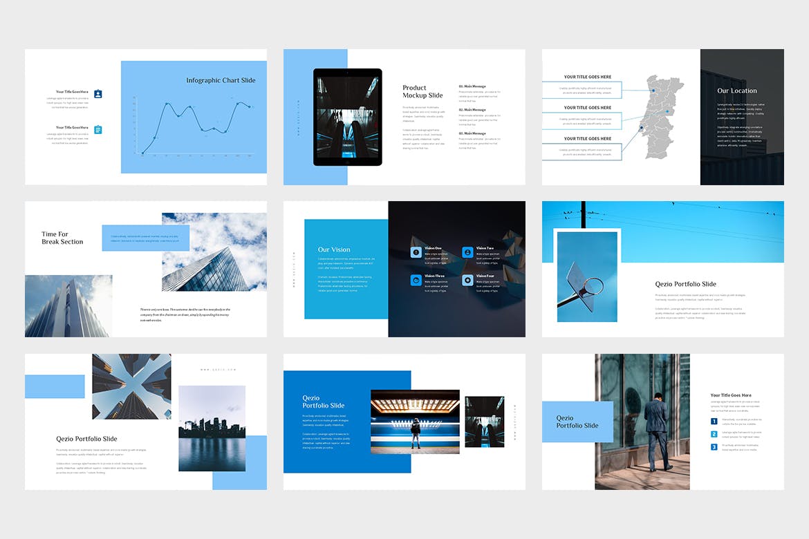 时尚高端简约蓝海蓝色商业商务powerpoint幻灯片模板下载（pptx）