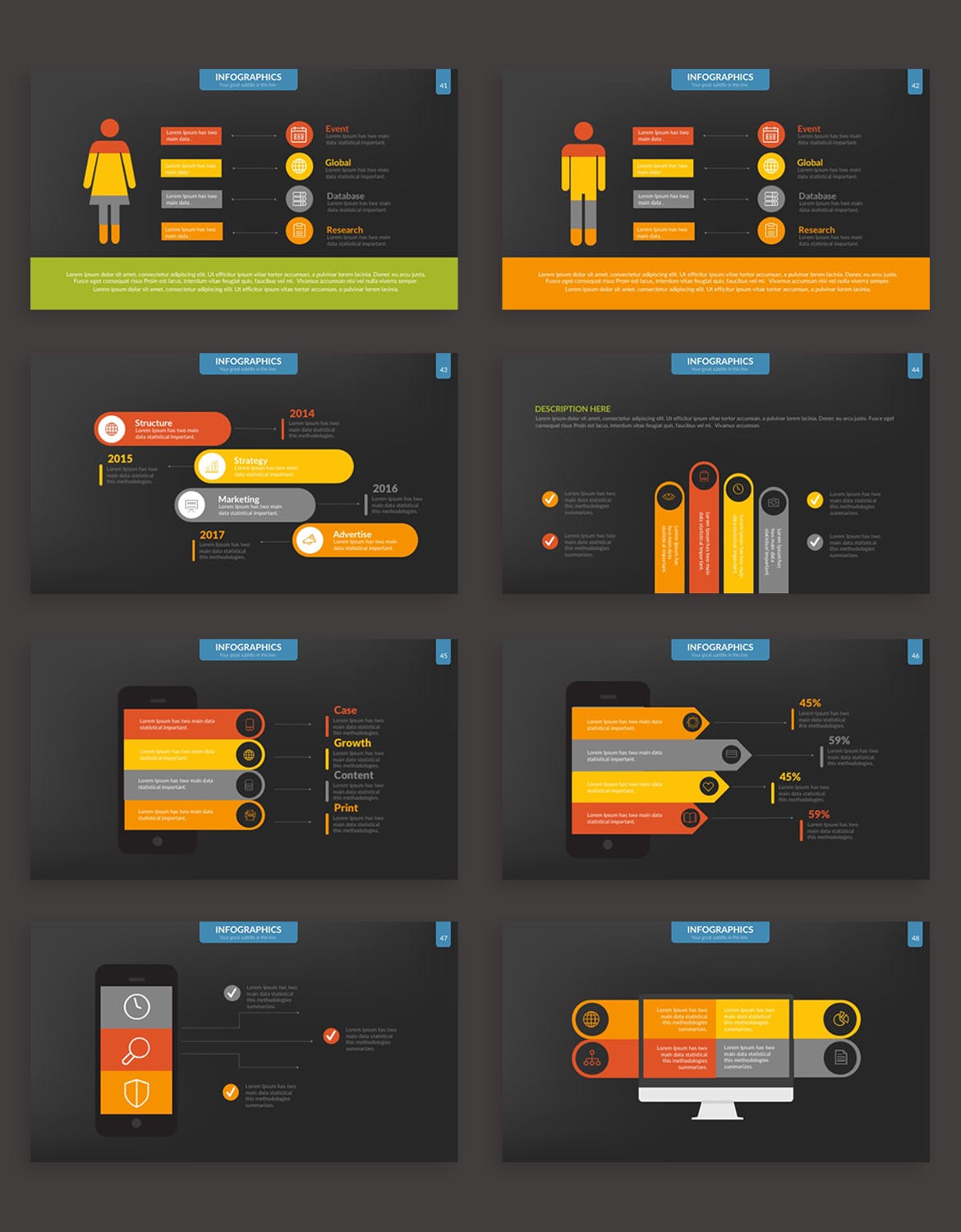 深色酷炫PPT图表素材图形套装下载[PPTX]