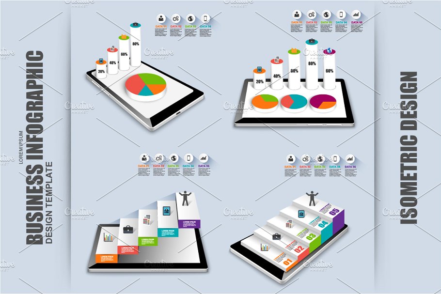 3D PPT图表素材模板 Isometric 3D Business Infographic