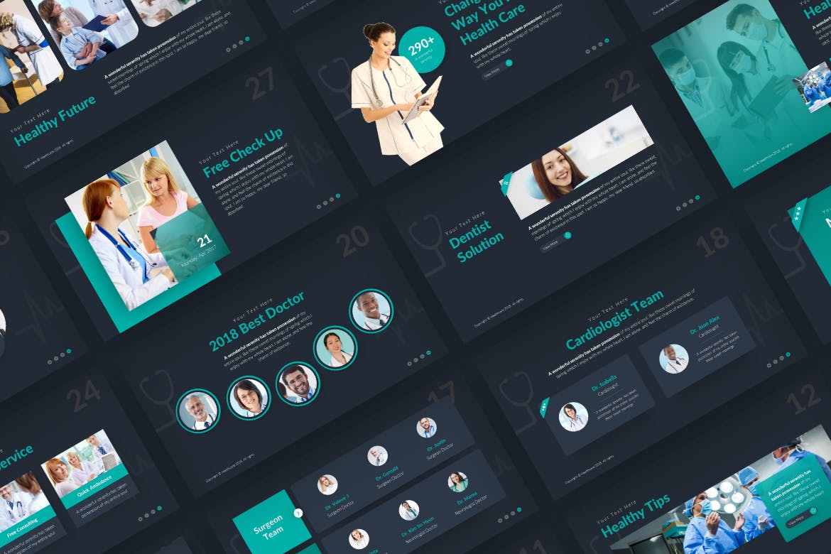 时尚高端多用途的高品质专业医疗健康医疗报告powerpoint幻灯片演示模板（pptx）