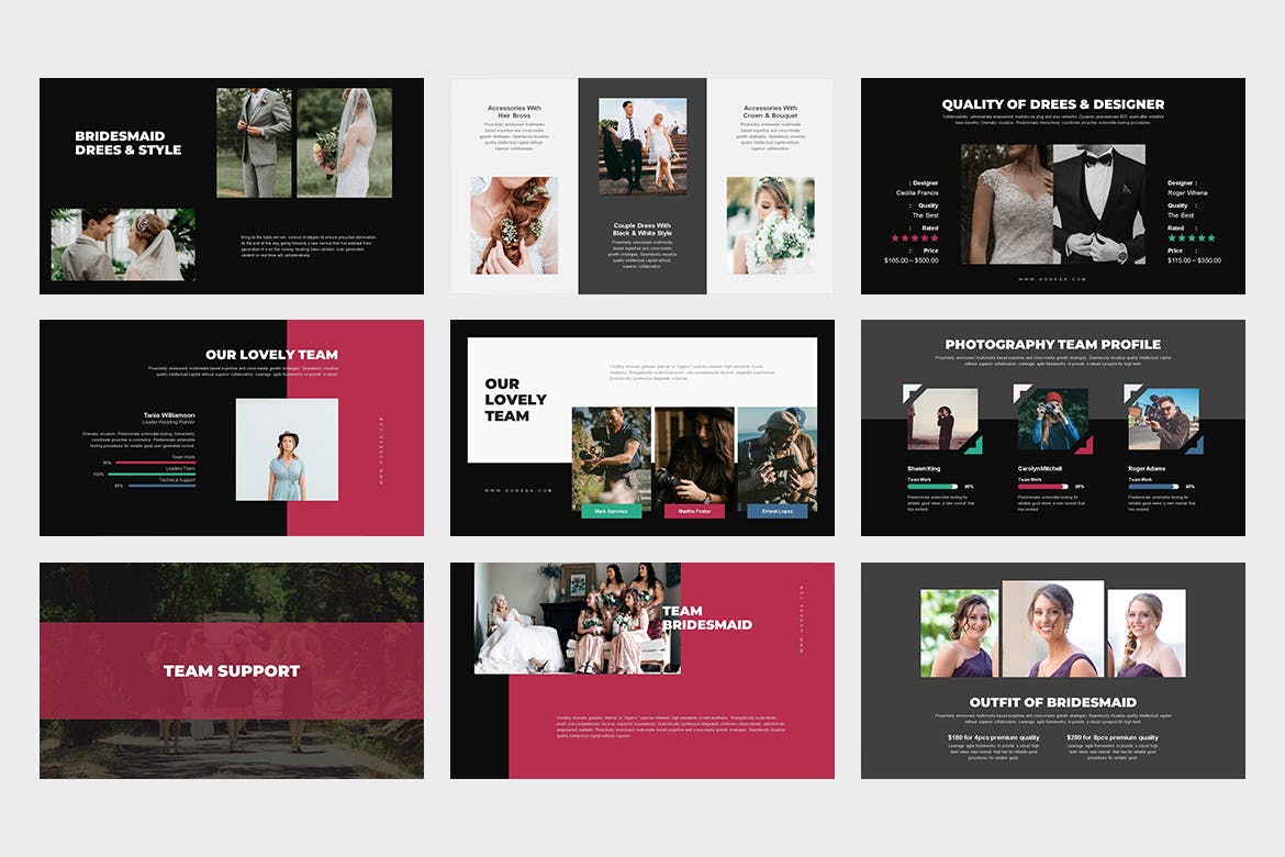 时尚高端专业的高品质婚礼策划师powerpoint幻灯片演示模板（pptx）