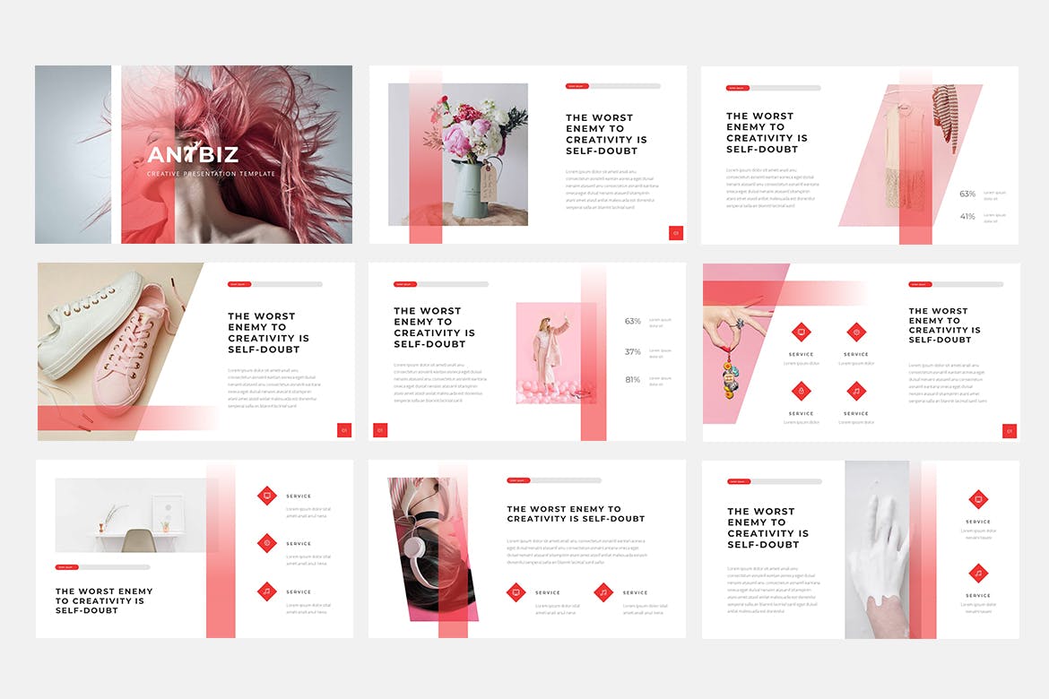 PPT | 红白配渐变创意创新现代布局排版商业营销领域幻灯片