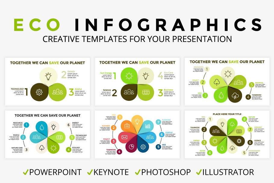 环形数据图表PPT模板 ECOLOGY – Circle Diagrams