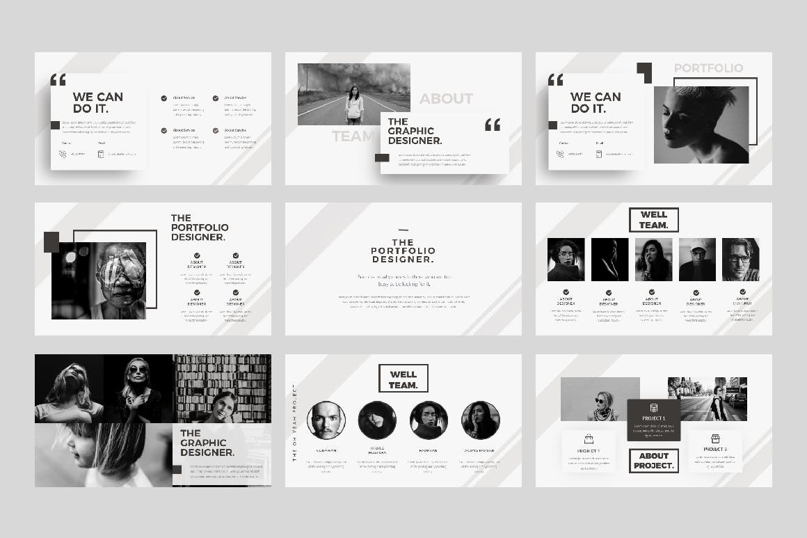 设计师专用黑白PPT模板好看的ppt模板下载优秀ppt模板下载[PPTX]