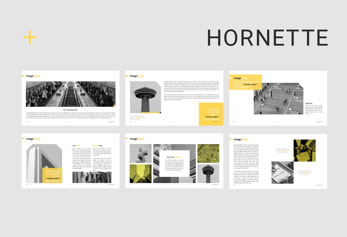 PPT | 现代极简商务VI提案演示幻灯片黄黑白灰高级色调