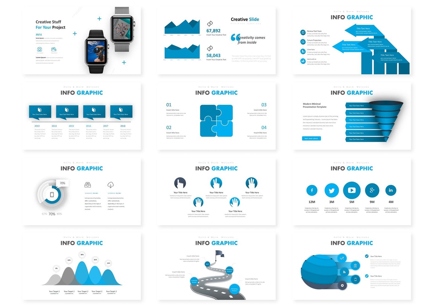 PPT | 蓝色色块商务多功能业务完美插图数据表幻灯片模板