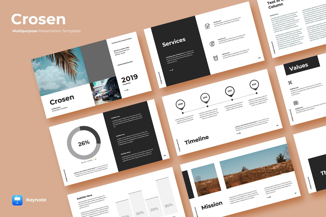 多用途的高品质时尚优雅高端keynote幻灯片演示模板（key）