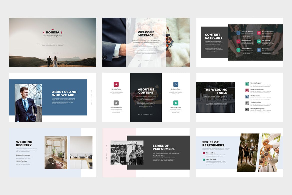 时尚高端专业的高品质婚礼策划师powerpoint幻灯片演示模板（pptx）