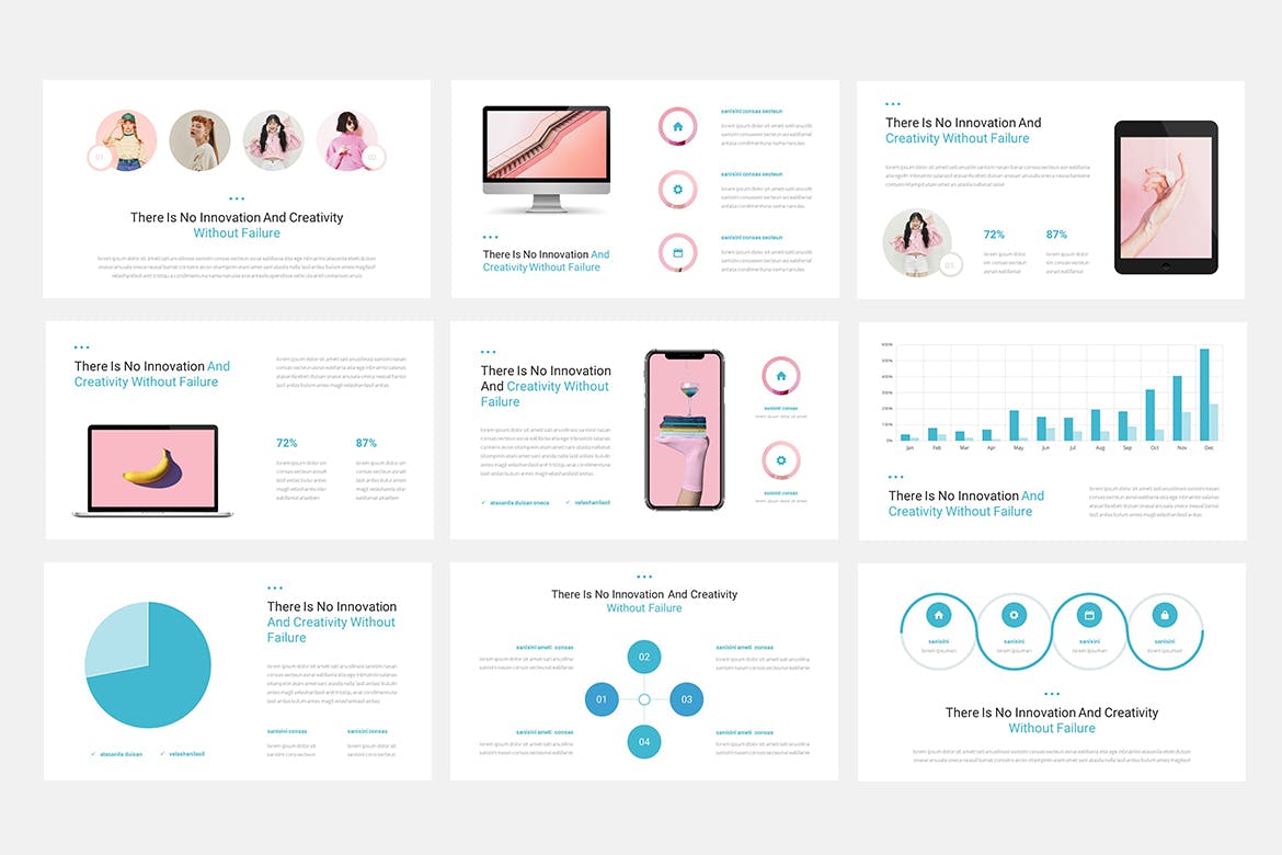 PPT | 马卡龙粉色绿色白色配色创意创新现代布局时尚排版幻灯片