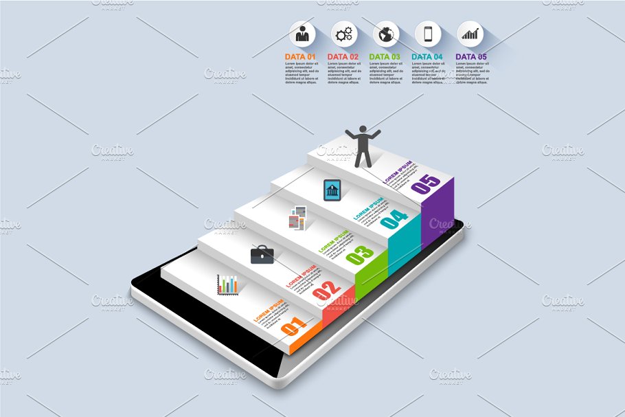 3D PPT图表素材模板 Isometric 3D Business Infographic