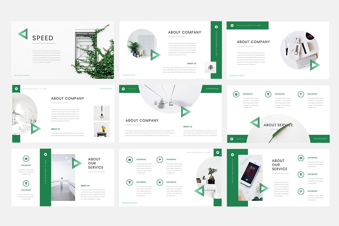 PPT | 清新夏季绿色几何图形商业营销领域演示幻灯片模板