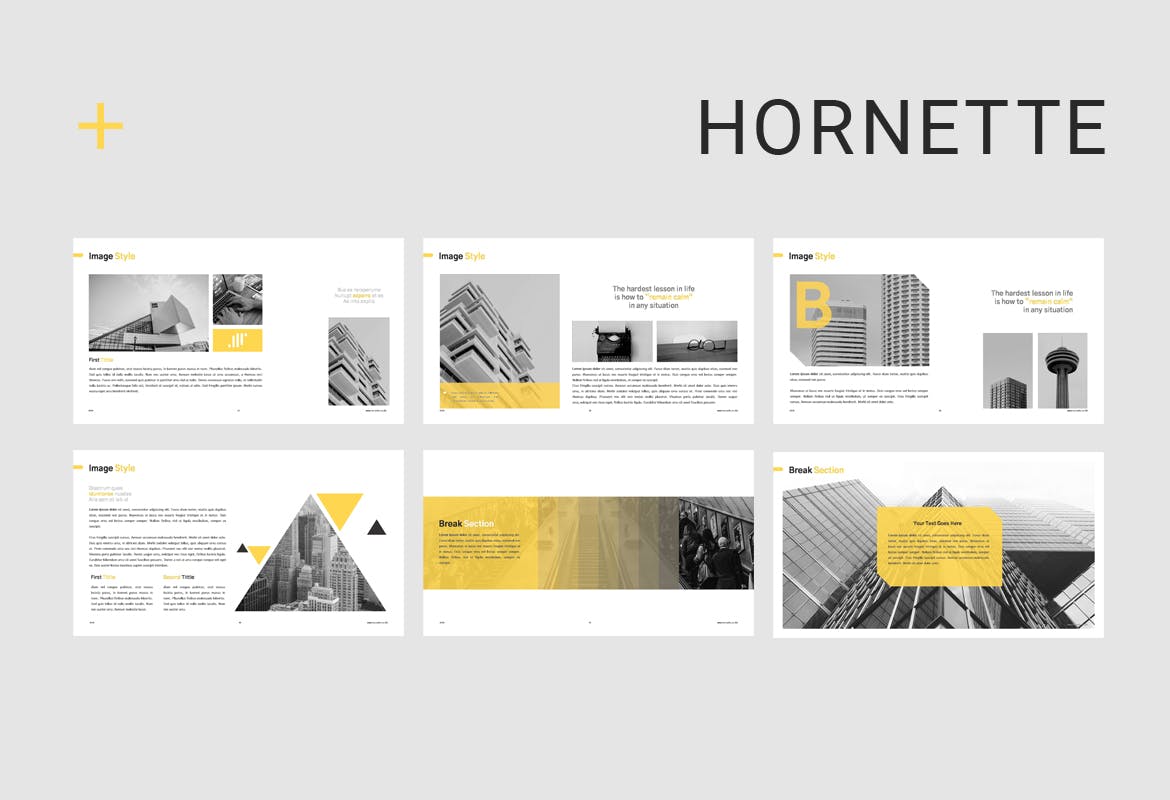 PPT | 现代极简商务VI提案演示幻灯片黄黑白灰高级色调