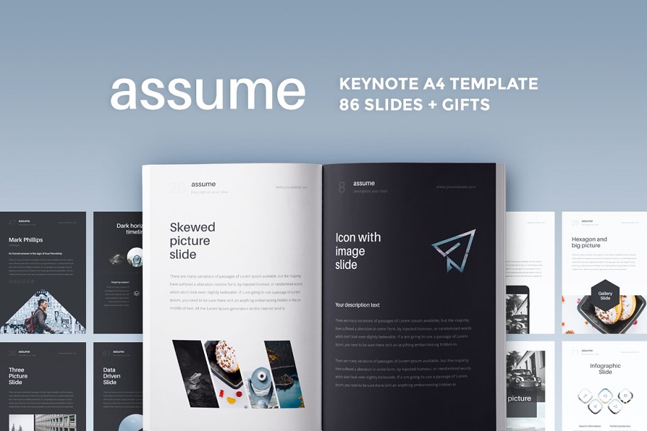时尚Keynote幻灯片模板下载 Assume Keynote Template + GIFT
