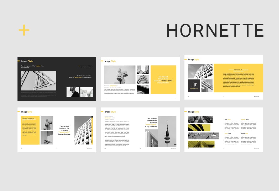 PPT | 现代极简商务VI提案演示幻灯片黄黑白灰高级色调