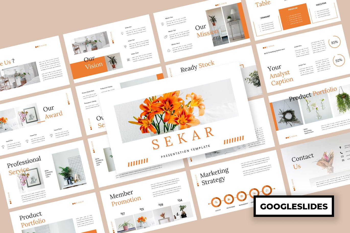 优雅时尚高端简约高品质Google Slides幻灯片powerpoint演示模板（pptx）