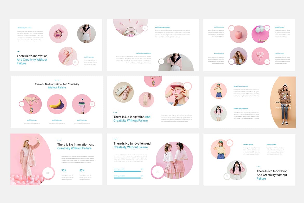 PPT | 马卡龙粉色绿色白色配色创意创新现代布局时尚排版幻灯片