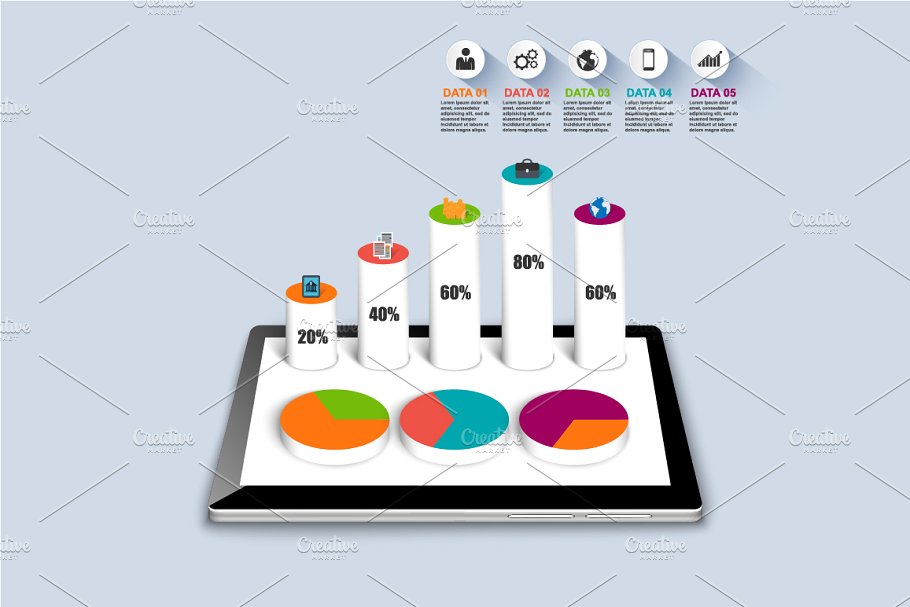 3D PPT图表素材模板 Isometric 3D Business Infographic