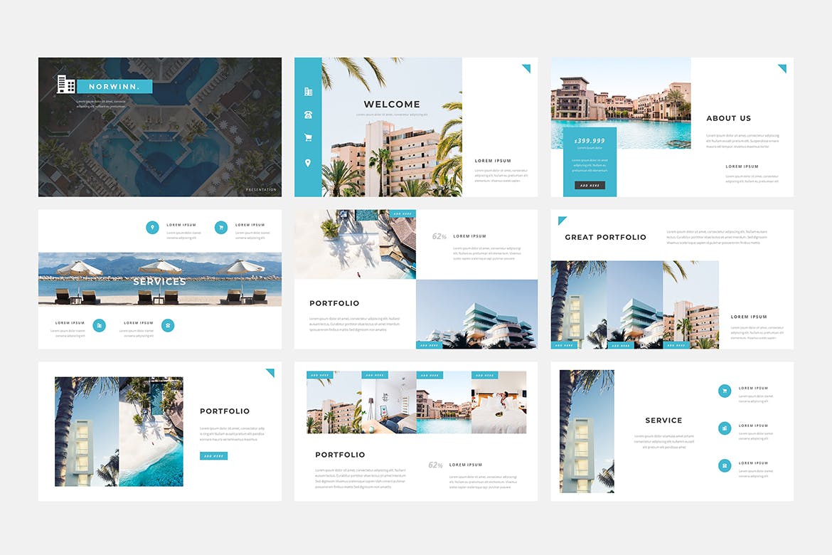 时尚高端五星级酒店powerpoint幻灯片演示模板（pptx）