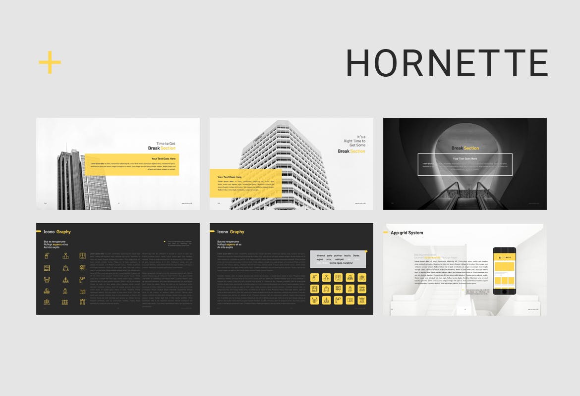 PPT | 现代极简商务VI提案演示幻灯片黄黑白灰高级色调