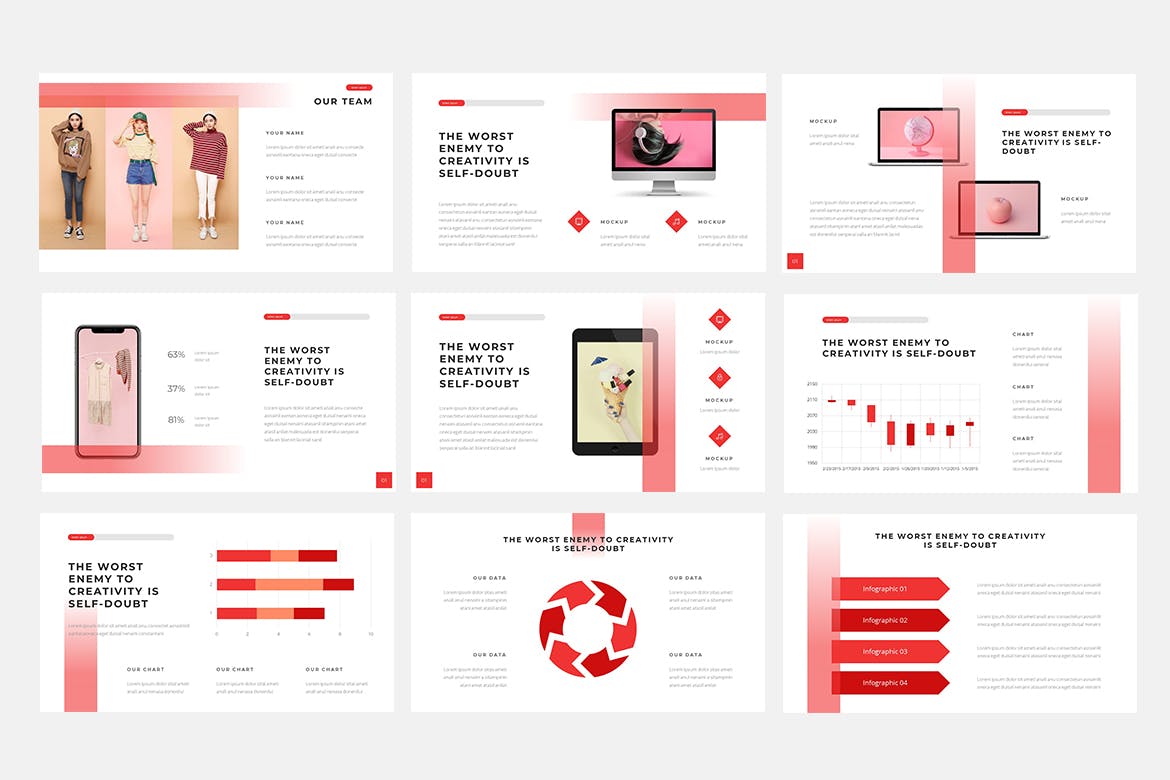 PPT | 红白配渐变创意创新现代布局排版商业营销领域幻灯片