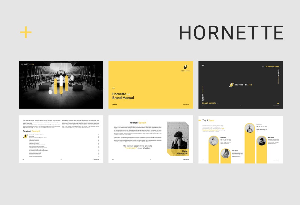 PPT | 现代极简商务VI提案演示幻灯片黄黑白灰高级色调