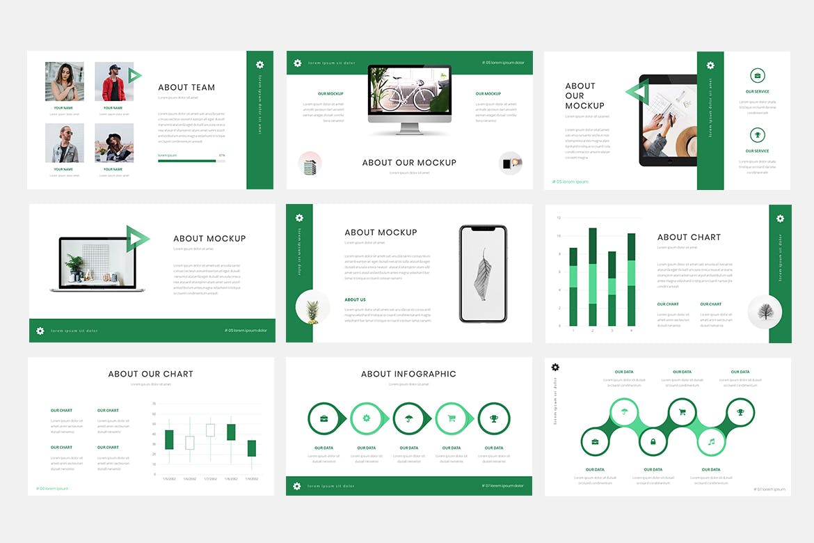 PPT | 清新夏季绿色几何图形商业营销领域演示幻灯片模板