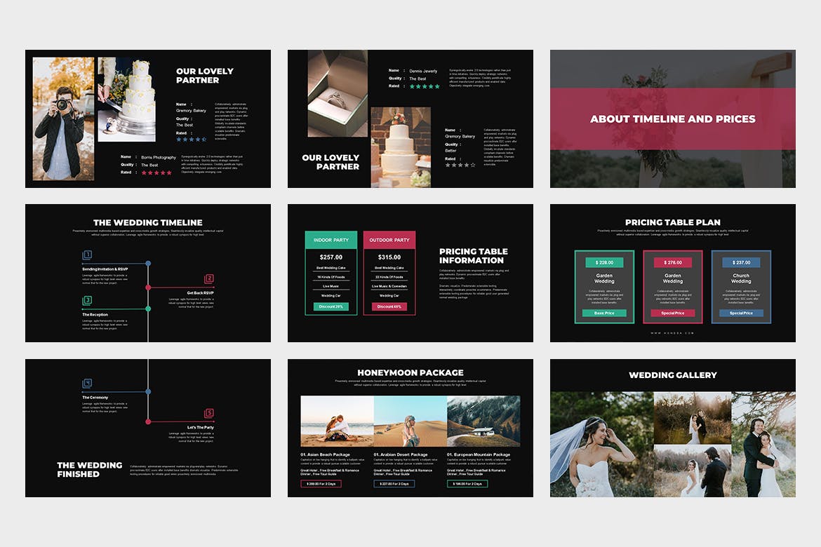 时尚高端专业的高品质婚礼策划师powerpoint幻灯片演示模板（pptx）