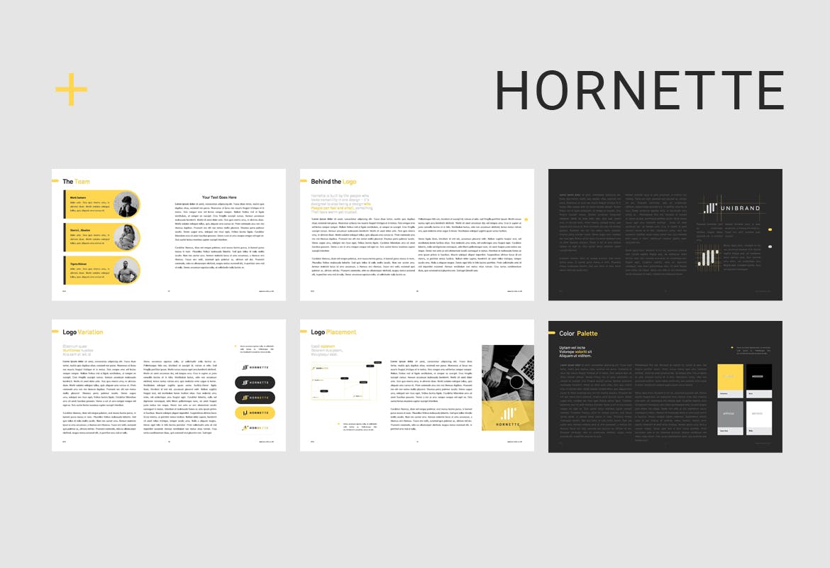 PPT | 现代极简商务VI提案演示幻灯片黄黑白灰高级色调