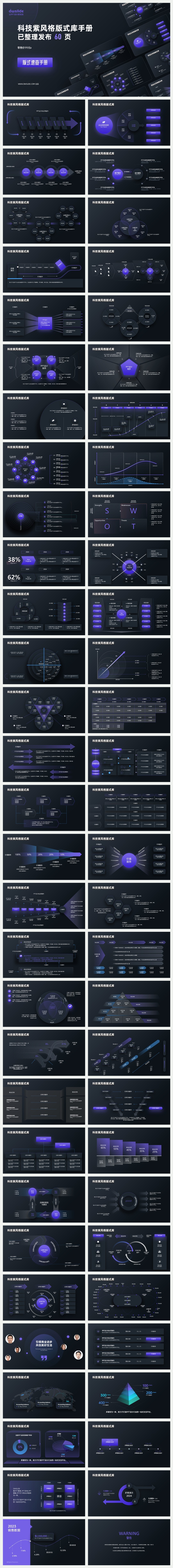 科技紫魅力:60页精美逻辑PPT模板,轻松一键换色