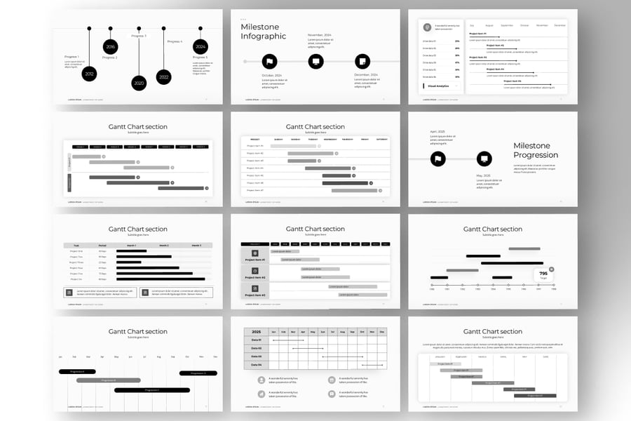时间线甘特图信息图表 PPT模版 (PPTX)