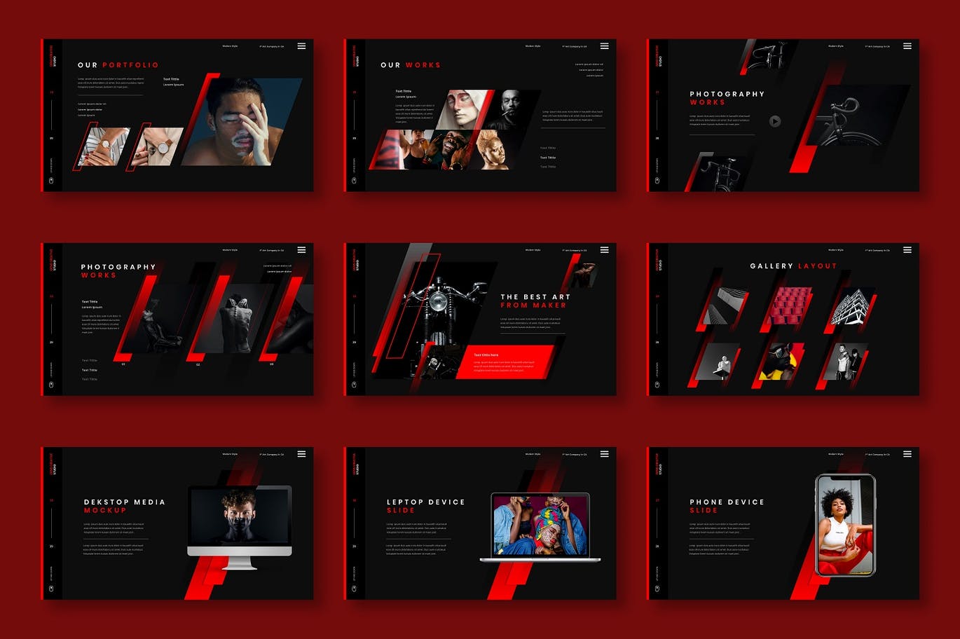 时尚高端个性黑红配色的powerpoint幻灯片演示模板（pptx）