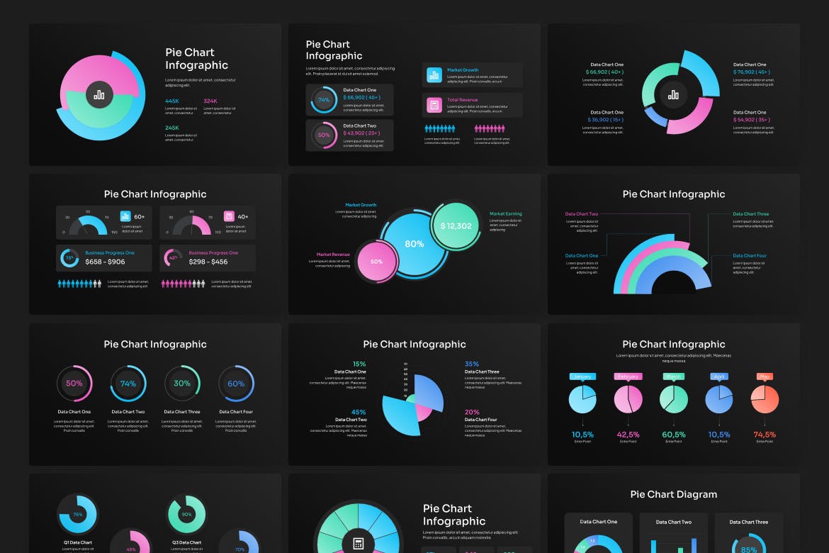 饼图信息图渐变PPT模版 (PPTX)