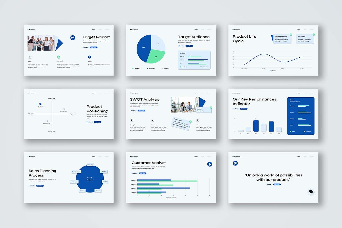 白绿蓝现代销售策略计划 PPT模版 (PPT,PPTX)